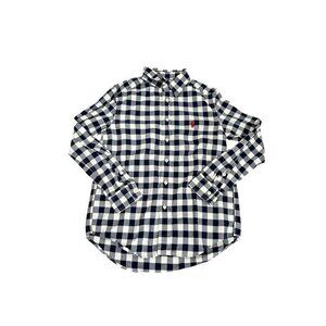Polo Ralph Lauren Boys Navy & White Checkered Button-Down Shirt M (10-12) 100% C